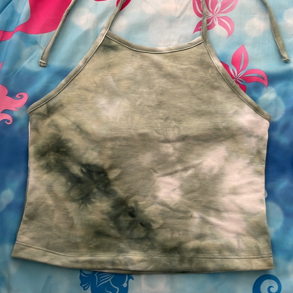green Tie dye halter top - Picture 2 of 5